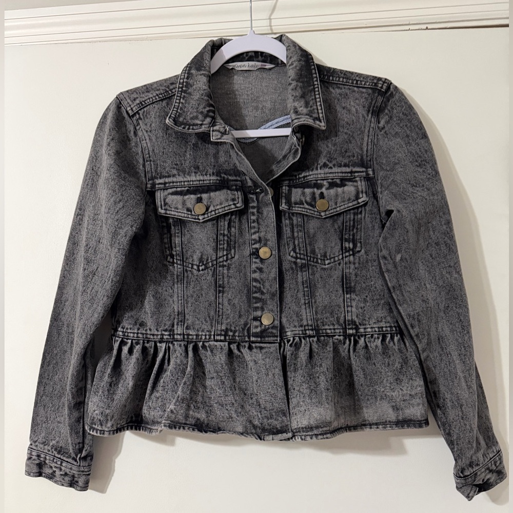 Denim Peplum Jacket Women's Black Washed